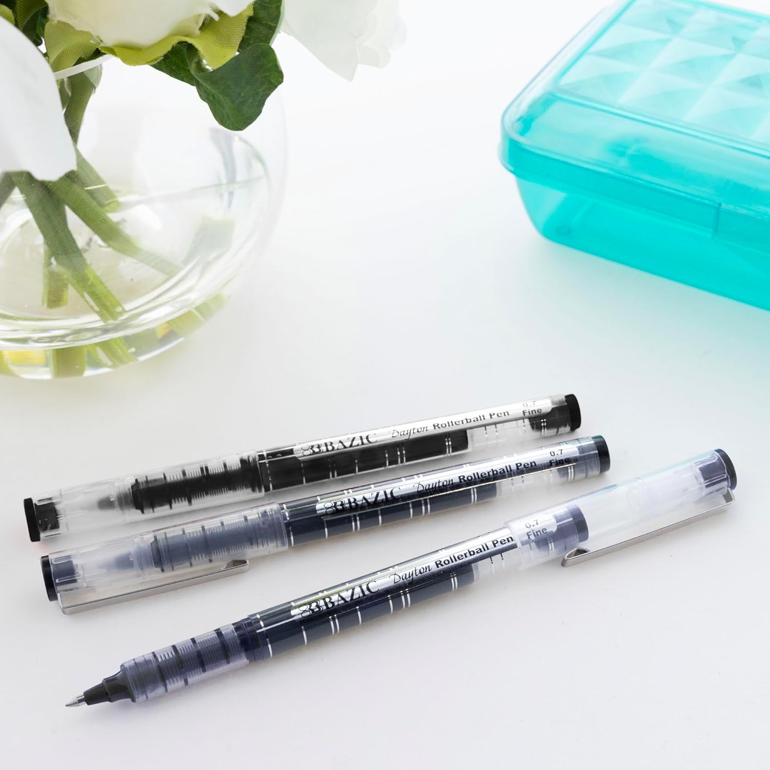 BAZIC Products Dayton Rollerball Pen 0.7mm Black Color, Regulator Flowing Liquid Ink Pens, Rolling Ball Pens Smooth Writing for Office (3/Pack), 24-Packs