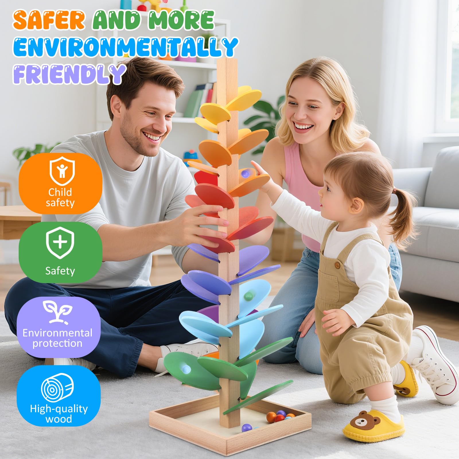 Montessori Sound Tree, 71CM Wooden Rainbow Musical Tree with 10 Colorful Balls, 6 Colors, Music Tree Wooden Marble Run - Image 3
