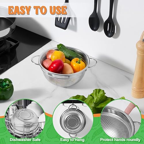 Miniatura 5 de P&P CHEF Colador de acero inoxidable de 3 cuartos de galón, colador de metal microperforado para alimentos de cocina, ideal para enjuagar, lavar y