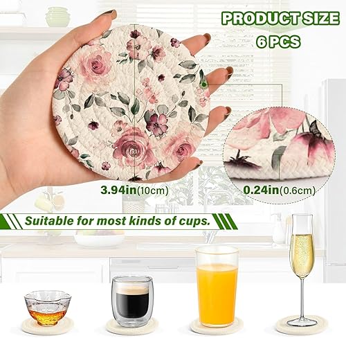 Miniatura 3 de Juego de 6 posavasos absorbentes de flores de primavera con soporte para bebidas para mesa de café absorbentes Porta Vasos para Mesas