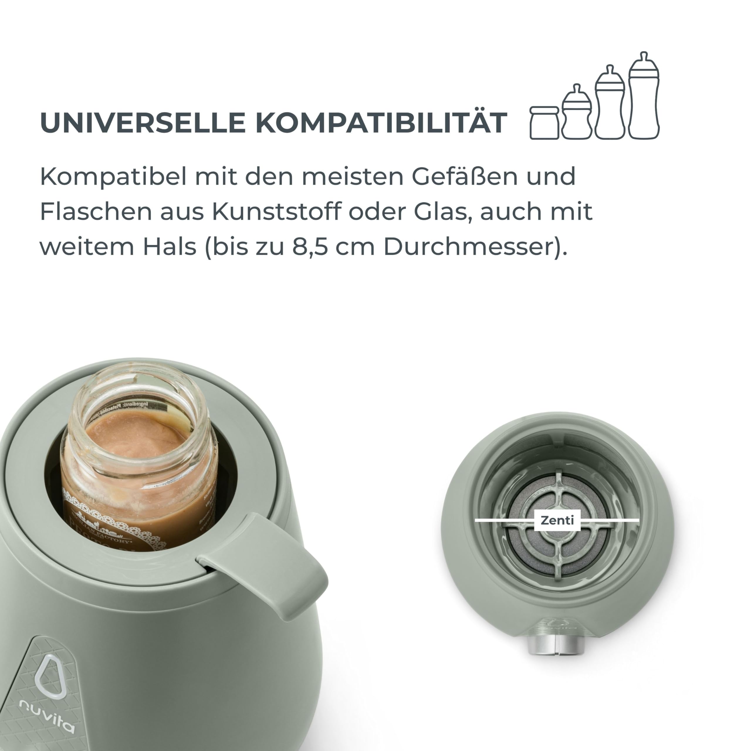 Nuvita 1170 Tragbarer Baby Flaschenwärmer & Sterilisator für Baby-Flaschen, Baby-Nahrung und Muttermilch - Babykostwärmer für Fläschchen und Gläschen - Sage Green