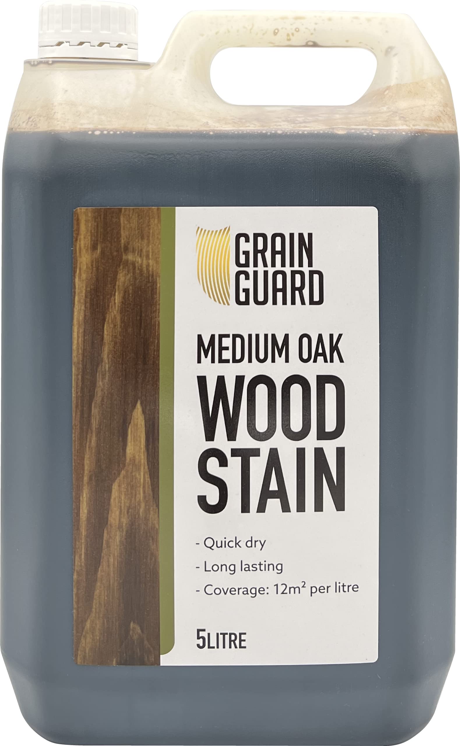 GRAIN GUARD Wood Stain | Medium Oak | 5 Litre | Water-Based & Low Odour | Eco-Friendly and Non-Toxic | Interior Furniture Wood Stain | Easy Application | Quick Drying
