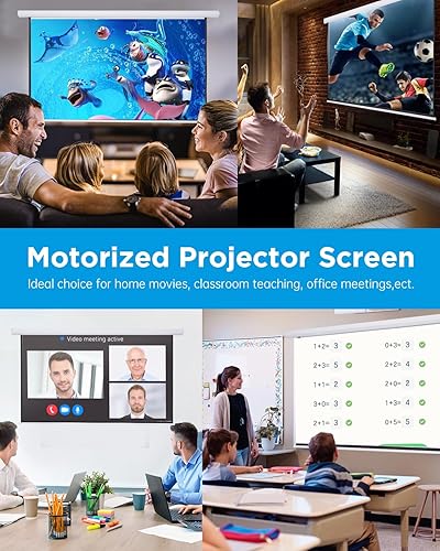 Miniatura 4 de Pantalla de proyector desplegable Pantalla de proyector automática de 120 pulgadas con control remoto y ganchos de montaje en techo, pantalla de