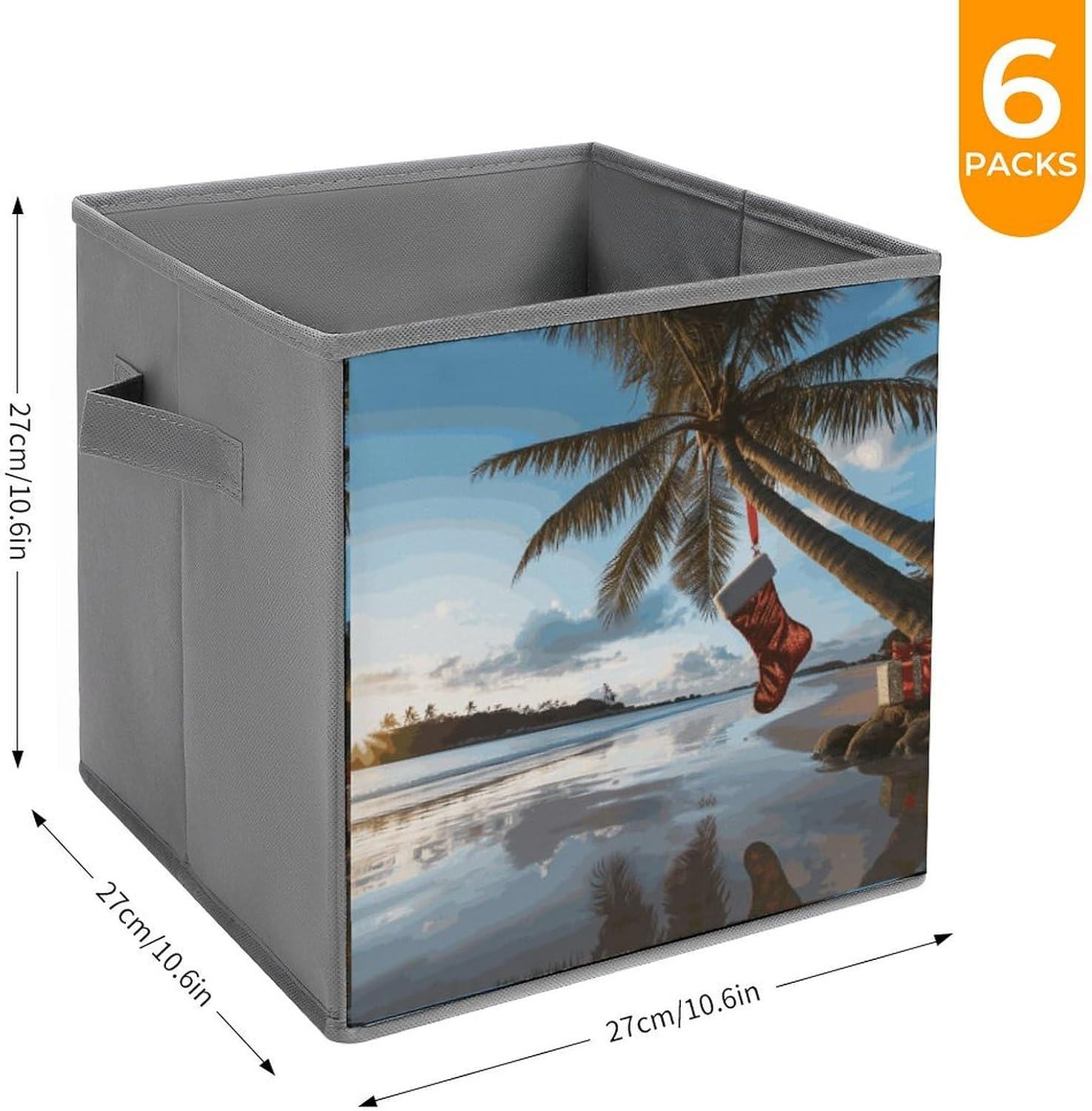 Merry Christmas Palm Tree Storage Cubes Set of 6 Storage Bins with Handles Collapsible Storage Basket Fabric Storage Box for Shelves Large Closet Shelf Organizer for Organization 11 Inch