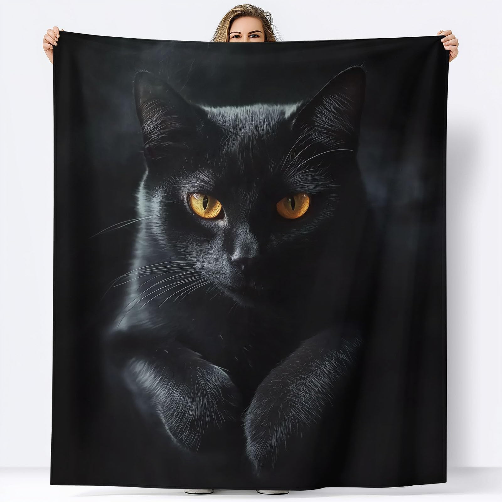 wohndecke Tier Schwarze Katze, Super Weiche Gemütliche Warme Flanell-Wurfdecke, leichte dekorative Klimaanlagen-Decke, Sofa Couch Wohnzimmerdekoration für Erwachsene Kinder Büro 150 x 200 cm