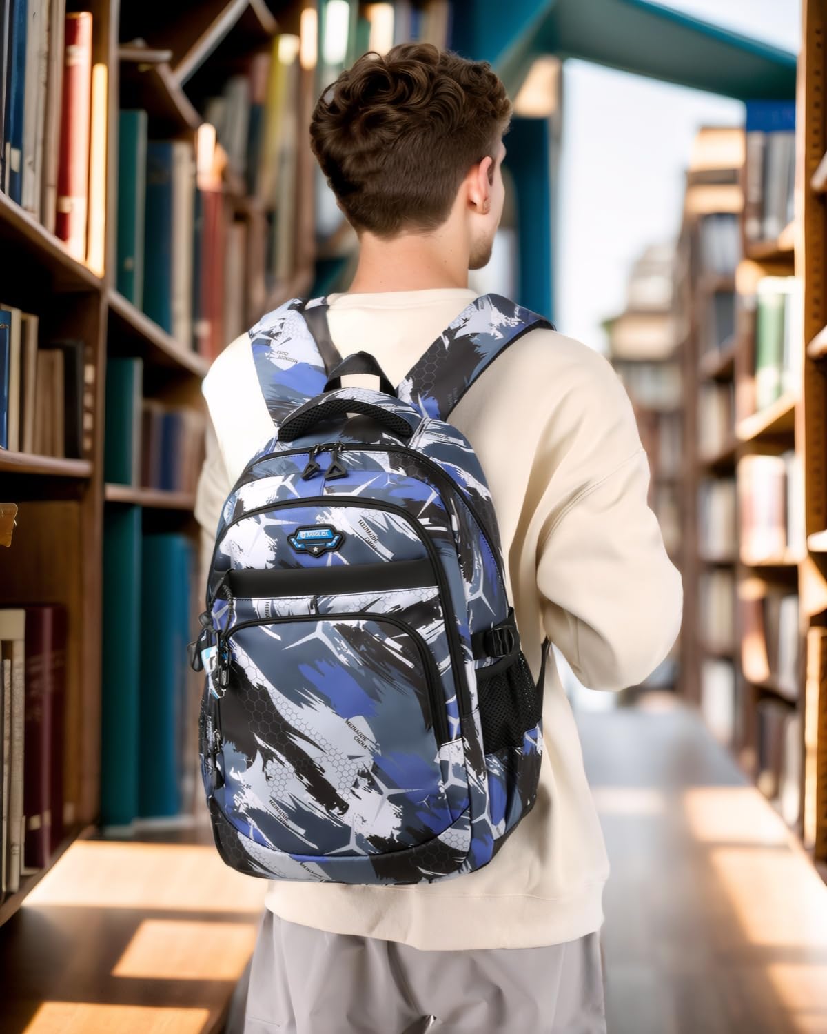 Tanou Sac a Dos College ado Garcon de 2 Pièces, Grand Cartable Garcon Primaire Sacs à Dos pour Enfant Impermeable, Sac Ecole Renforcé Daypack en Nylon pour Garçons 10 à 18 Ans, Camouflage Bleu