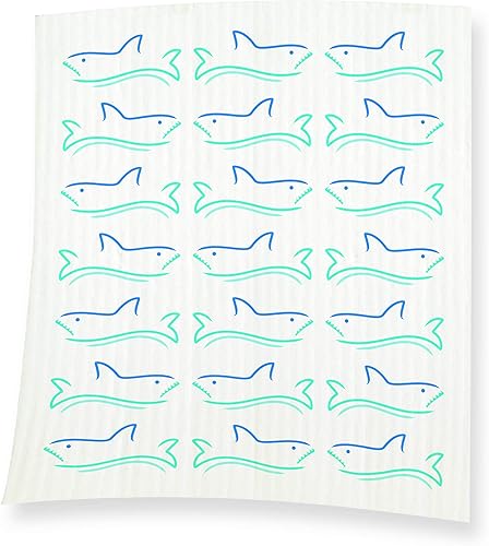 New Metro Design Paño de cocina sueco reutilizable, 6.75 x 8 pulgadas, tiburones