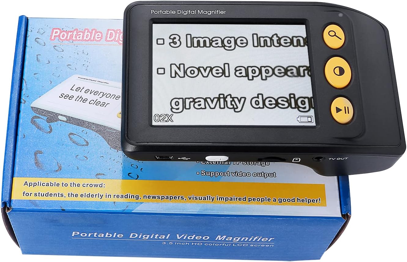 Portable Digital Video Magnifier Electronic Reading Aid 3.5 Inch LCD Screen for Low Vision 2x-25x Zoom Foldable Handle (Black)