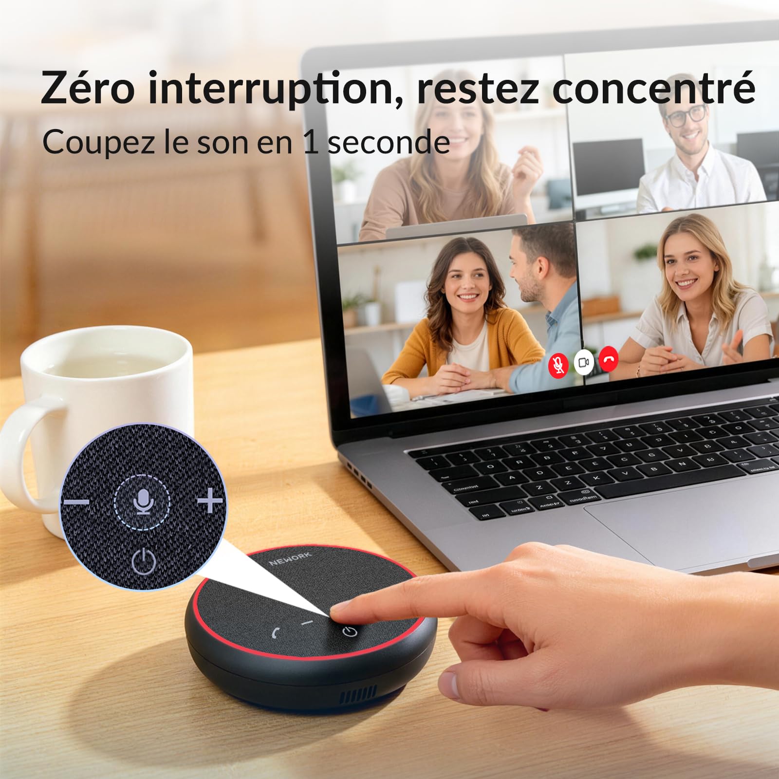 Haut-Parleur de Conférence Bluetooth, Micro 360° avec 3 Micros AI Réduction du Bruit, Autonomie 12h, USB-C & Bluetooth, Speakerphone Portable pour Bureau, Télétravail, Zoom, Teams