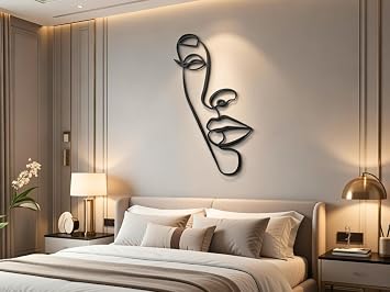 VAILLA Wall Art Decor Minimalist Abstract Woman Face Wall Decoration Wooden Modern 3D Sculptures Line Drawing Wall Art Decor Female Single Line Home Hanging for Bedroom Kitchen Bathroom Living Room Line Art 1