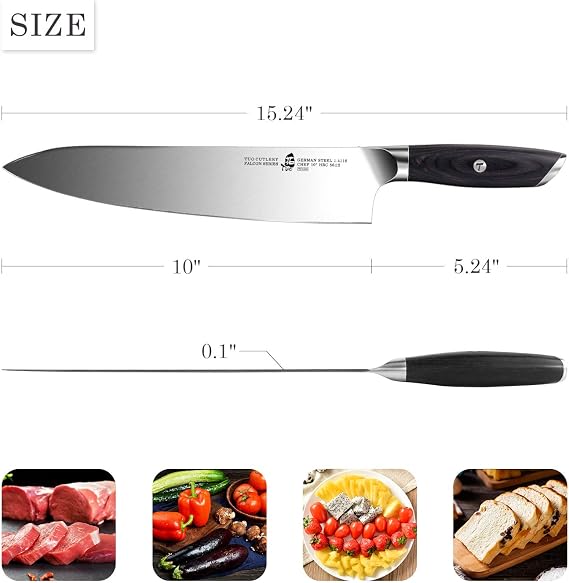 TUO Chef Knife 10 inch, Sharp Professional Kitchen Cooking Knife with Non-Slip Pakkawood Handle, High Carbon German Steel, Gift Box Packaging
