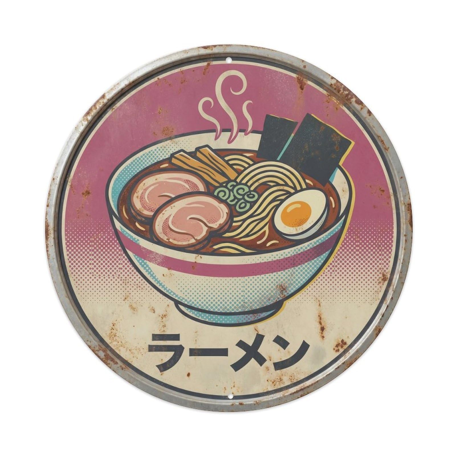 Cxhjca 8X8inch(20X20cm) Ramen Japanese Soup Bowl Retro Screenprint Kitchen Metal Tin Sign