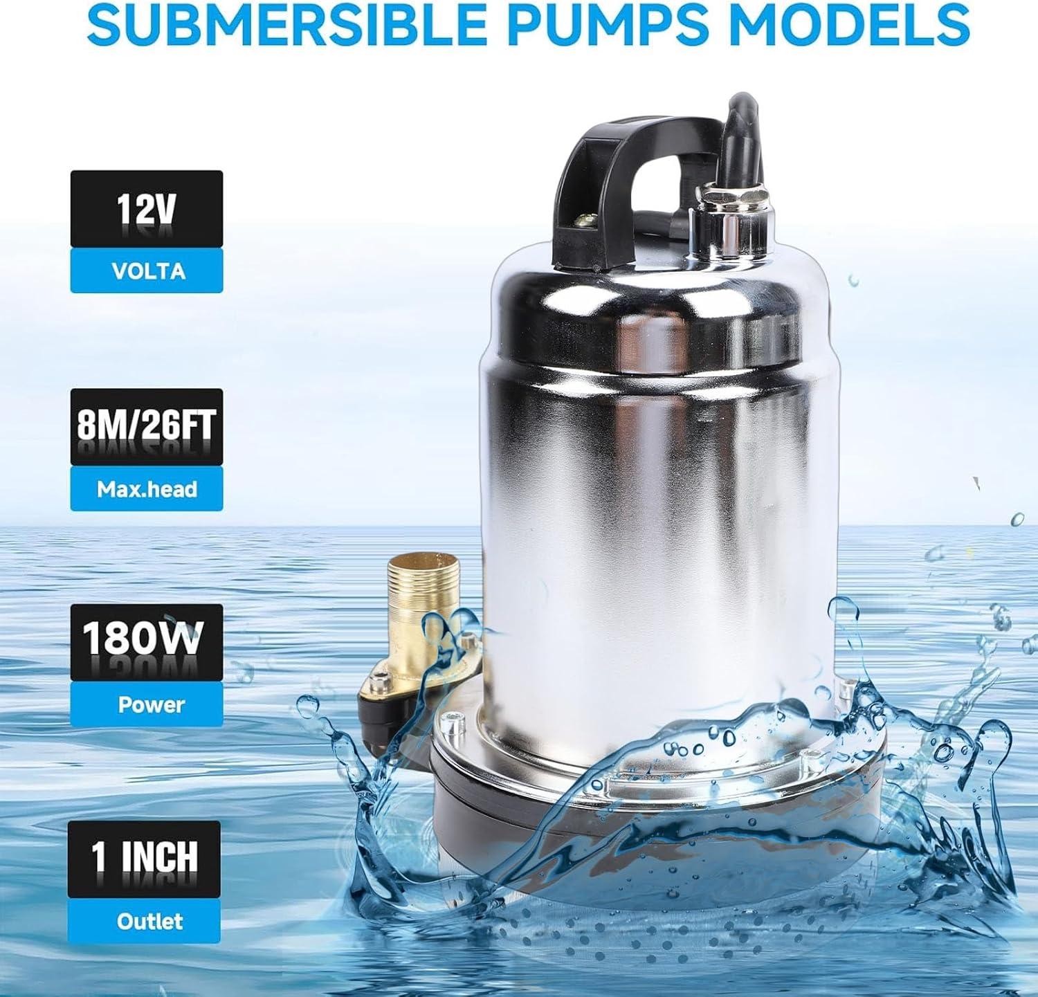 Eujgoov 180W Deep Well Submersible Pump 26FT High Lift 1 Inch Outlet Electric Pump for Agricultural Irrigation Garden