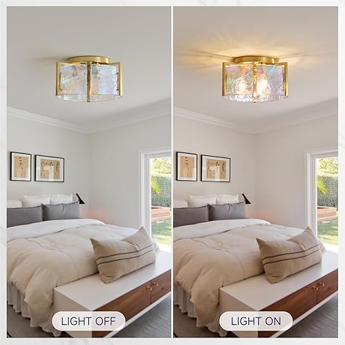 Miniatura 2 de Lámpara de techo de montaje empotrado dorada 14.1 '' Lámparas de techo de vidrio - Iluminación de entrada de cocina de mediados de siglo - Luces