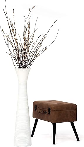 Miniatura 8 de Leewadee Jarrón grande para suelo  Soporte de flores hecho a mano hecho de madera recipiente sofisticado para ramas decorativas y flores secas 36