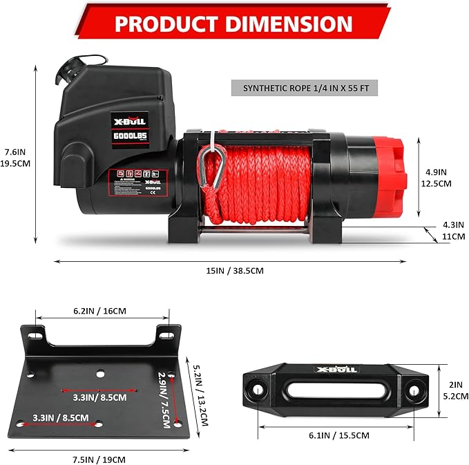 Winche X-BULL 12V 6000lb con Cable Sintético y Control Remoto miniatura 4