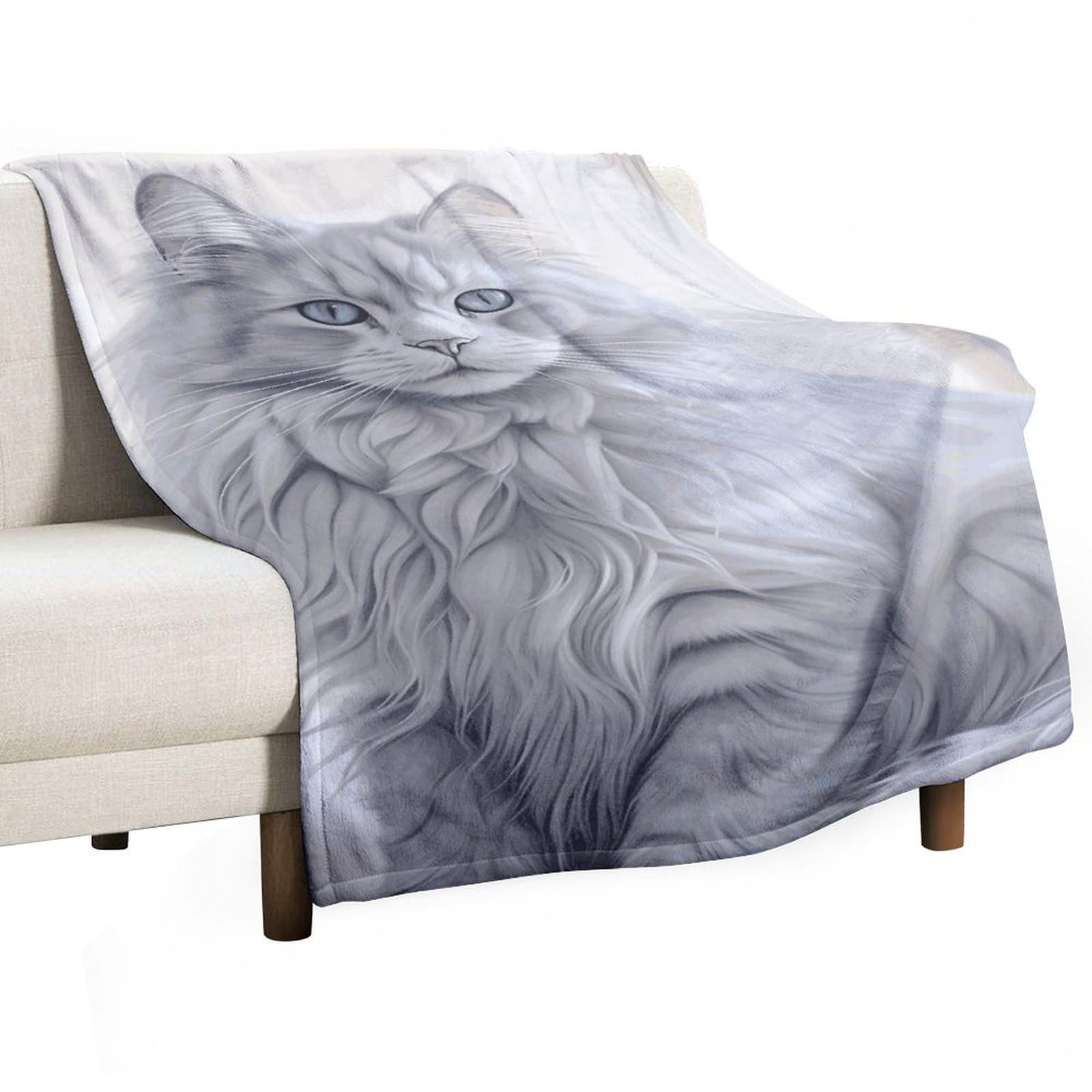 Couverture polaire en flanelle chat à poils longs 76x127 cm plaid canapé doux pour toutes saisons
