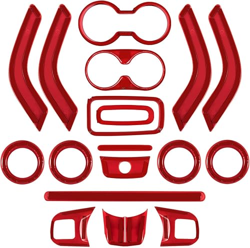 Miniatura 8 de Juego completo de 18 piezas de adornos interiores para Jeep Wrangler JK JKU 2011-2018 de 2 puertas y 4 puertas, moldura de volante y consola