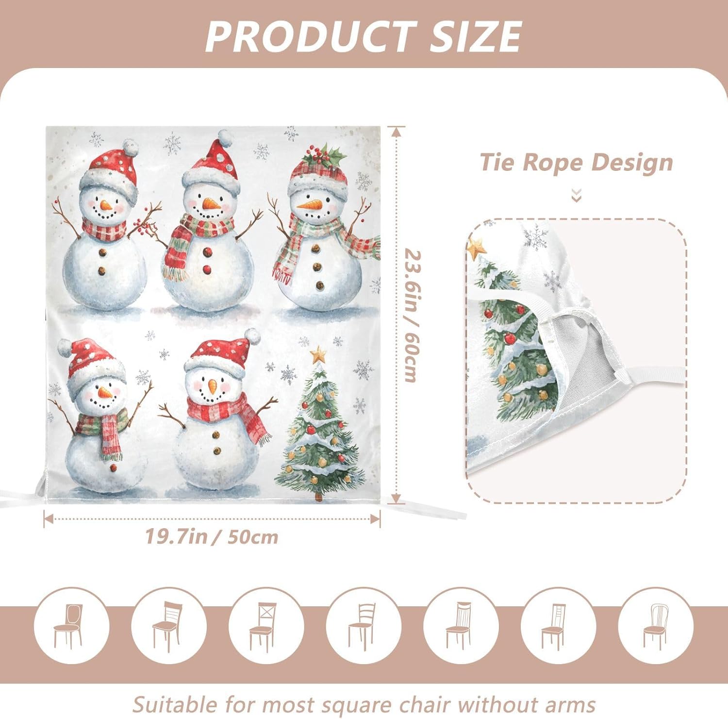 MNSRUU Christmas Snowman Chair Back Cover for Dining Room,Christmas Chair Slipcovers Set of 6, Snowman Chair Cover for Kitchen Hotel Holiday Party Decor,832