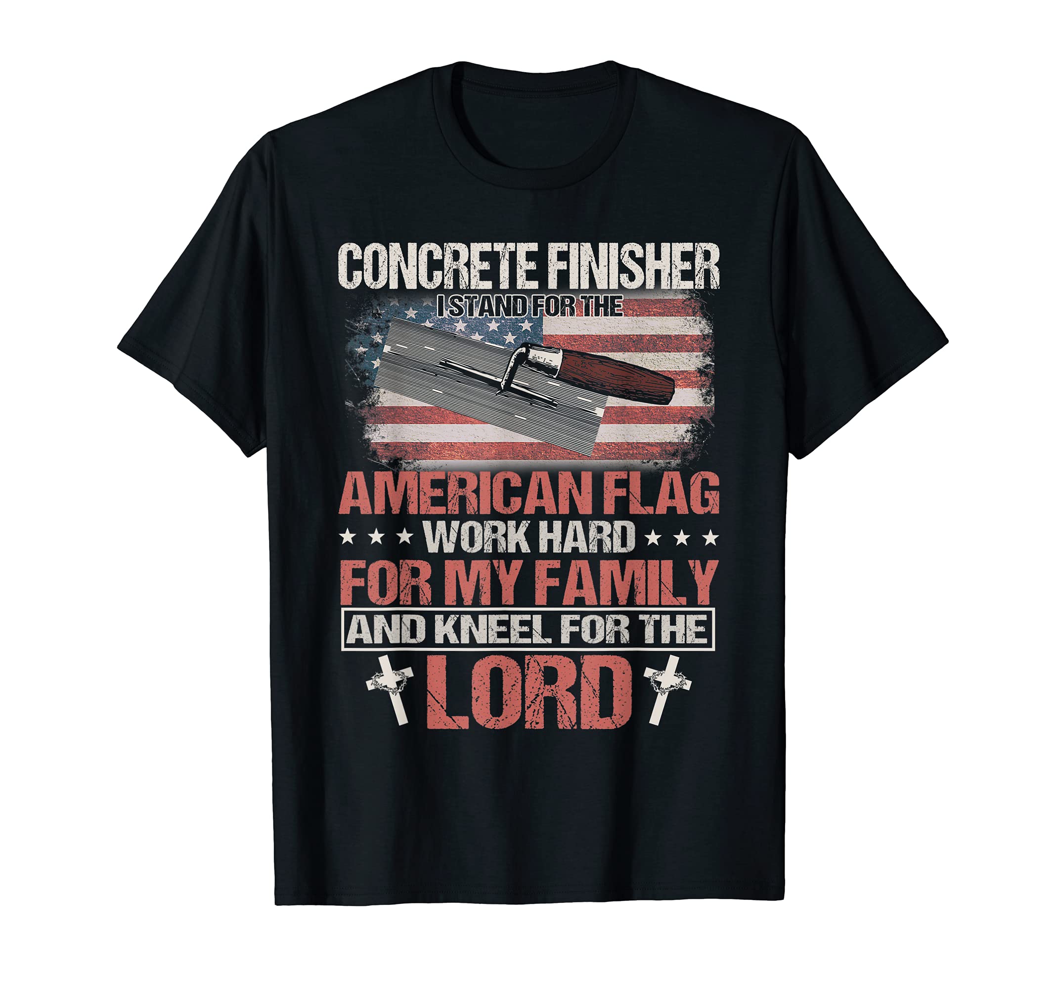Concrete Finisher Patriotic American Flag Lord Cement Mason T-Shirt, Black