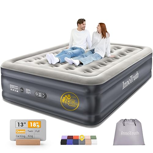 InnoTruth Air Mattress Queen with Built in Pump, Inflatable Mattress Blow up Mattress, Family Choice Award Winner, 18" Colchones Inflables Foldable Air Bed for Guest & Home, Ideal for Camping, 650lbs