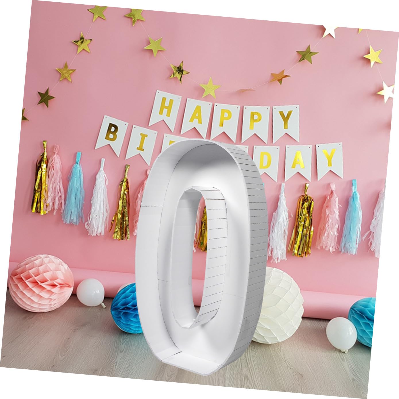 Yardwe Wiederverwendbarer Zahlenballonrahmen in Zahl 0 Form aus Ps mit Einfacher Handhabung für Babyshower und Hochzeit Dekoration in Weiß