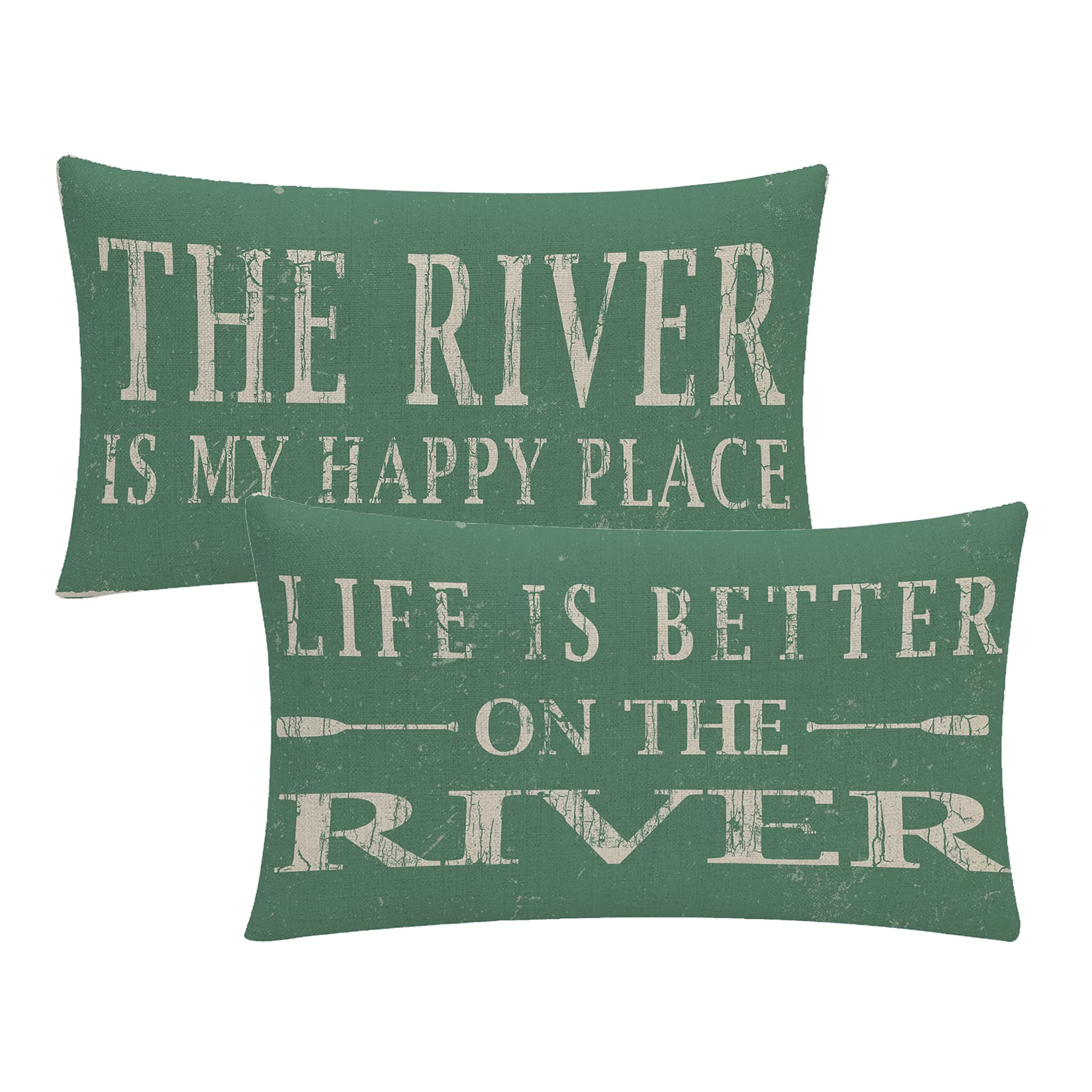 Life is Better on The River Decorative Lumbar Pillow Cover The River is My Happy Place Green River Theme Decor Pillowcase 12x20 Inch,Set of 2 for