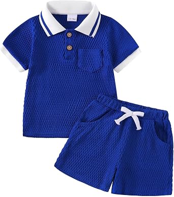 Toddler Baby Boy Clothes Summer Outfits Short Sleeve Solid Polo T Shirts and Shorts 2pc Sweatsuit Set 12M-5T