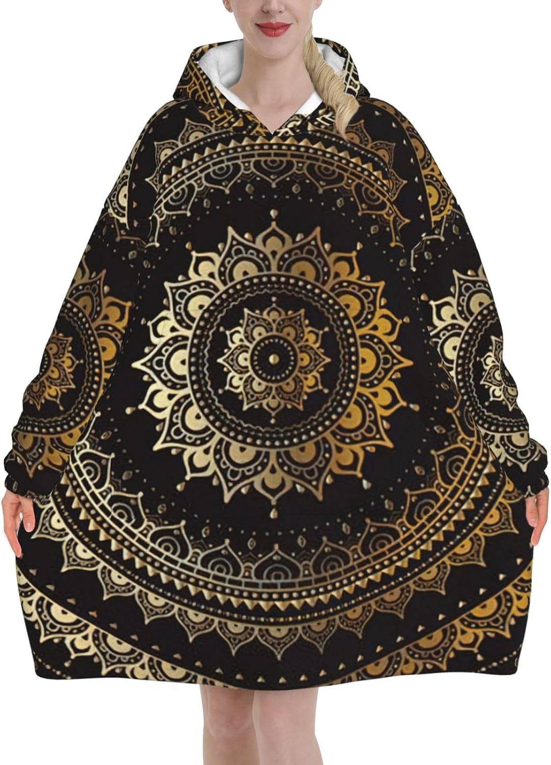 Mandalaprint Oversized Hoodie Blanket, Super Soft Warm Comfortable Hoodie, Wearable Blanket Adult