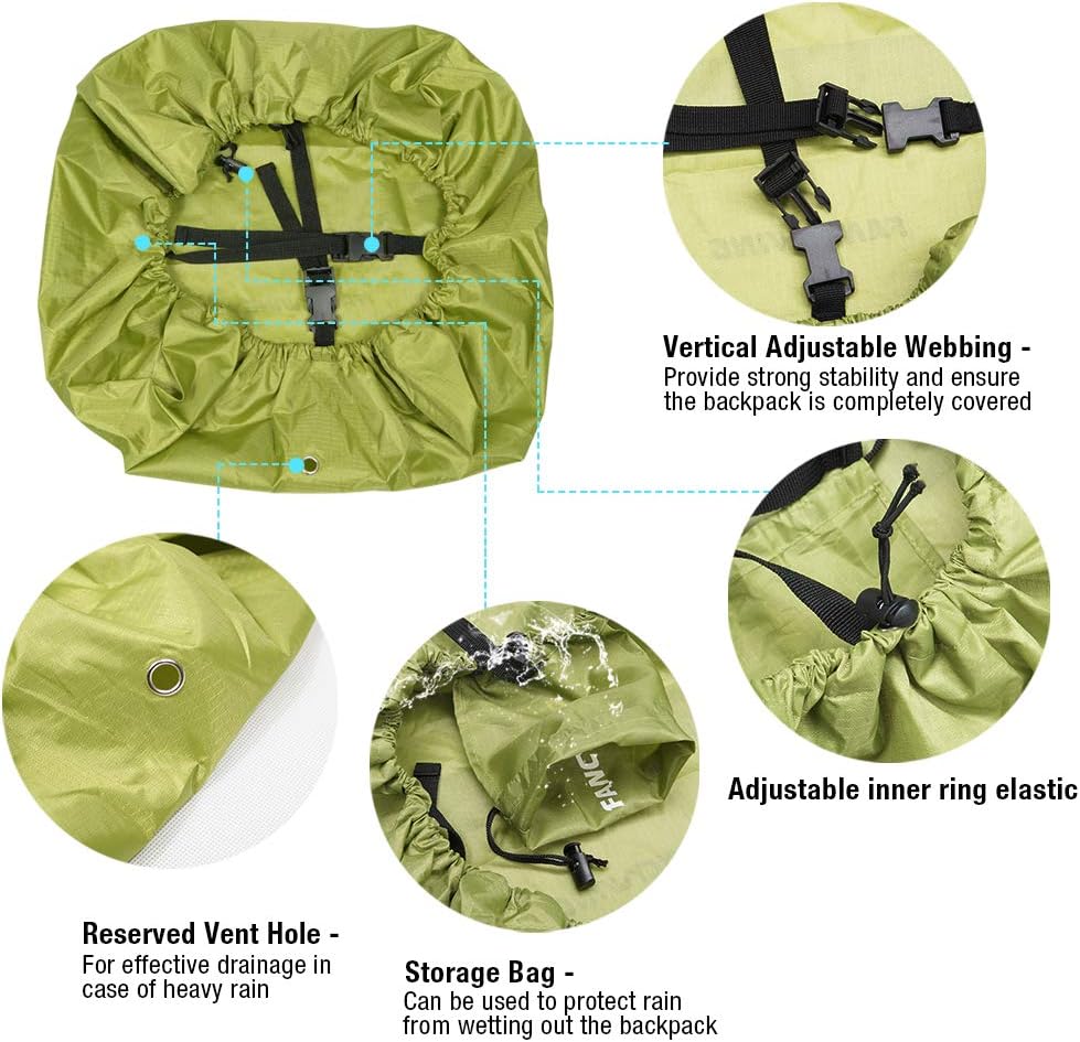 FANCYWING Waterproof Backpack Rain Cover with Reflective Strap, Upgraded 10-90L Non-Slip Rainproof Backpack Cover for Hiking, Camping, Hunting, Rain Cycling, etc. : Sports & Outdoors