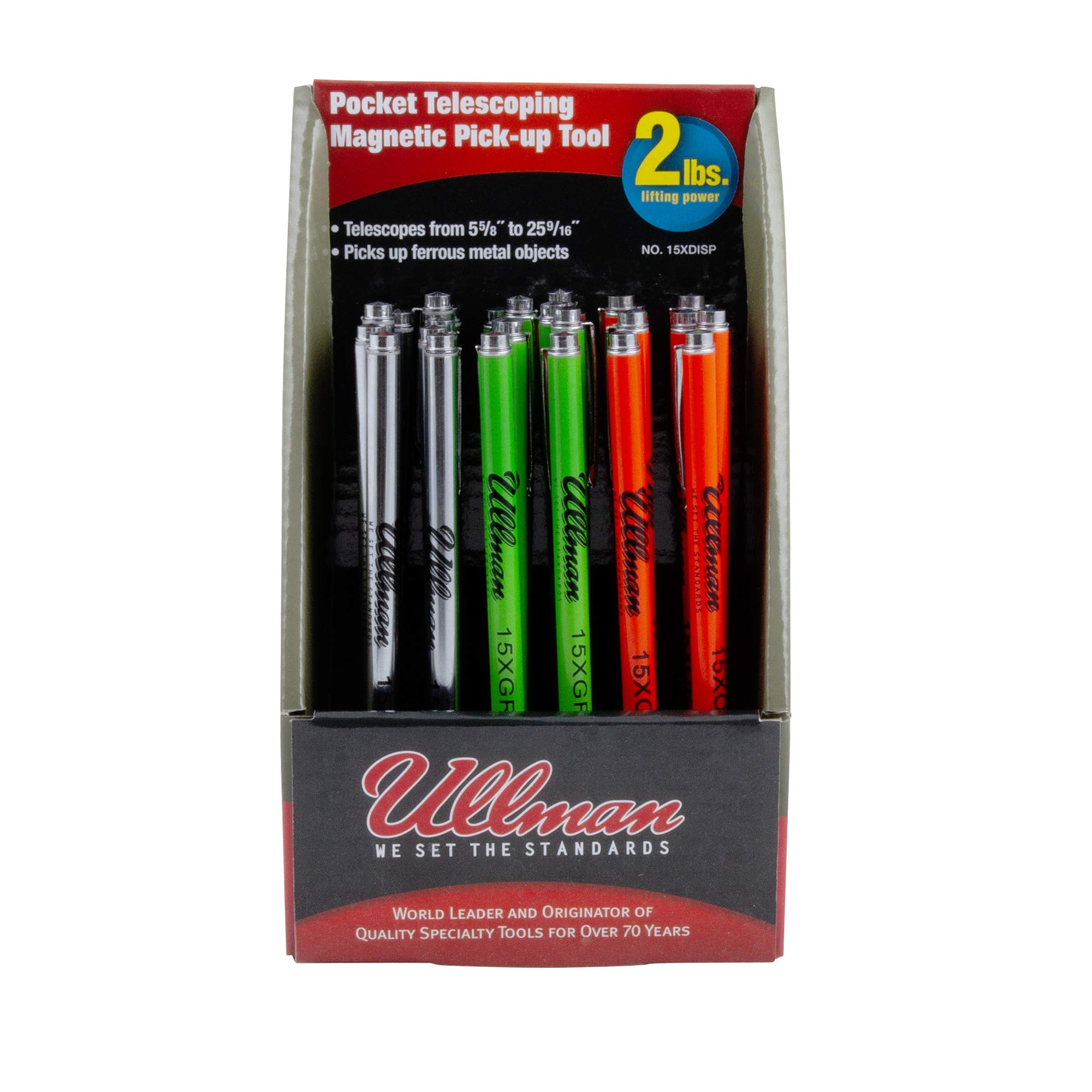 Ullman 15XDISP 30 piezas de bolsillo telescópico magnético para recoger herramientas, 5-5/8 pulgadas a 25-9/16 pulgadas longitud del mango extendido