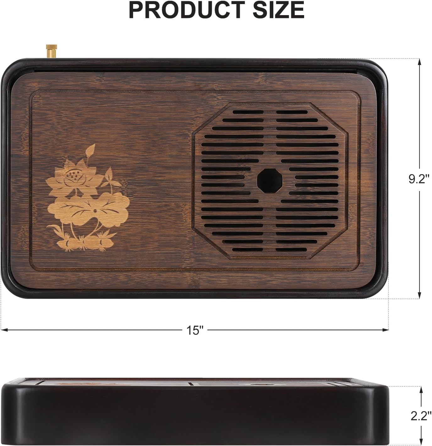 Ufine 15 Inch Bamboo Gongfu Tea Tray With Water Storage Drainage - Chinese Kung Fu Serving Tray Table Box Gift Set