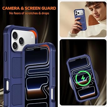 for iPhone 18 Pro Case/17 Pro Case with Belt Clip Holster, Anti-Drop,Blue