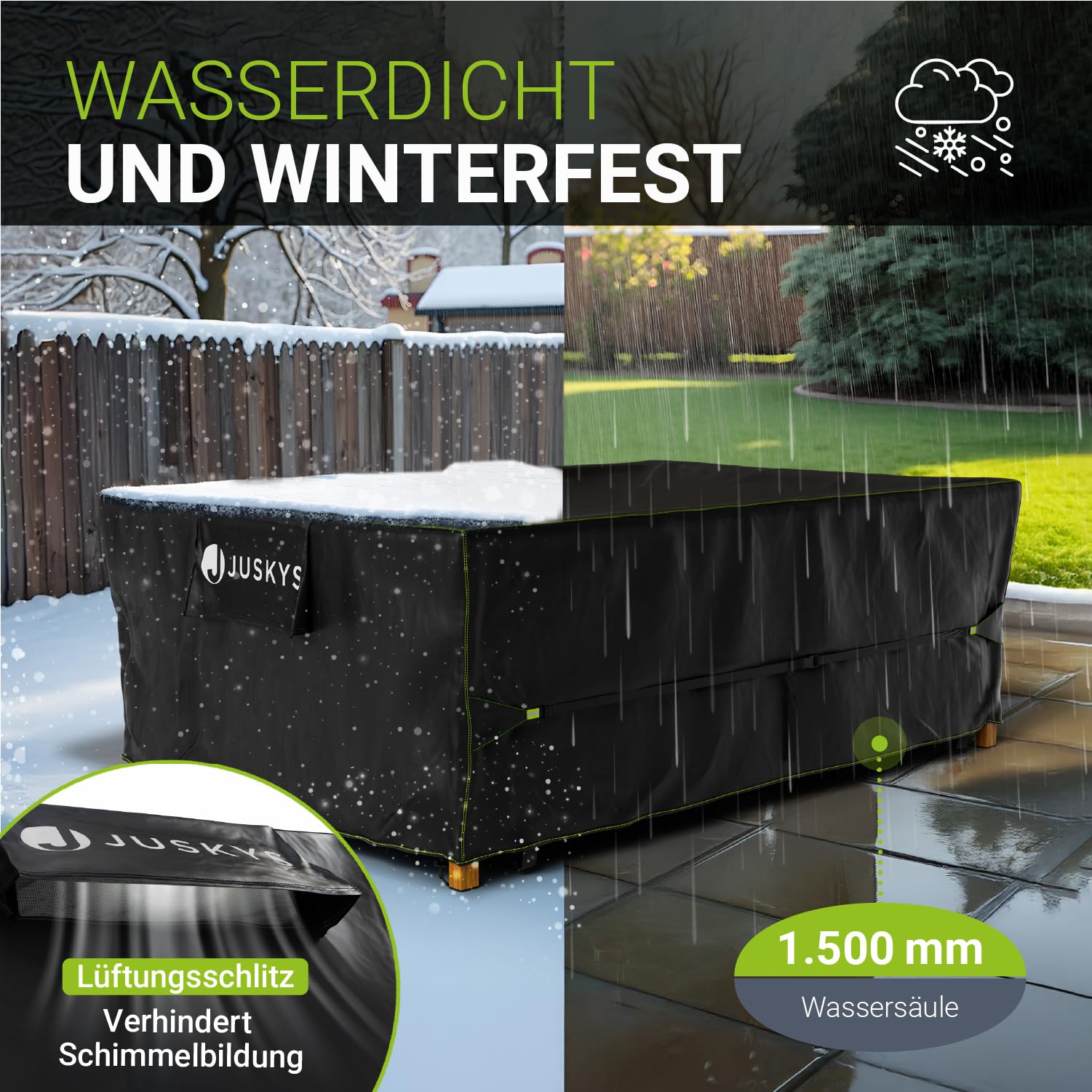 Juskys Gartenmöbel Abdeckplane CoverSafe Pro 300x200x90 cm - winterfest & wasserdicht - Schutzhülle für Gartentisch, UV-Schutz, Abdeckhaube Gartentisch
