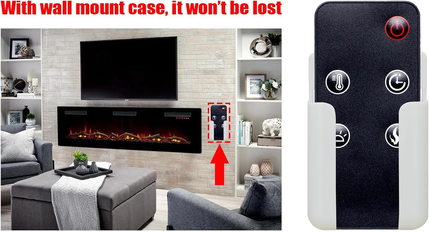 Replacement Remote Control for Greystone Electric Fireplace Heater F3025,W31BCFW,F31-18A,107760,with Wall Mounting Bracket