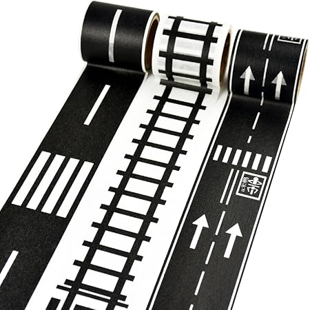 Amazon Co Jp Agm65 自分で道をつくれる 道路柄 マスキングテープ 3本セット 道路 滑走路 線路 おもちゃ 遊び インテリア 文房具 オフィス用品
