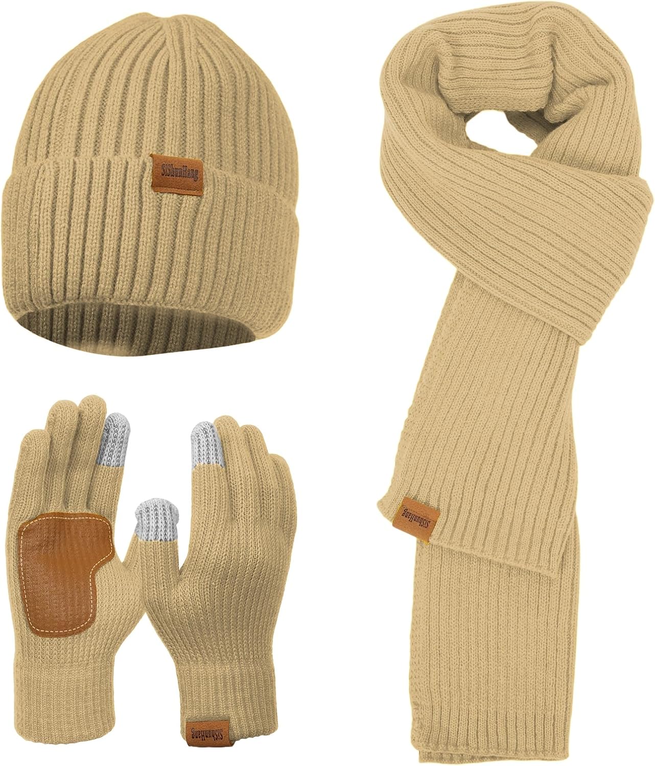 Winter Knit Beanie Hat Scarf Gloves Cold Weather Set, Warm Knit Beanie Long Scarf Touchscreen Gloves,Winter Gifts for Women