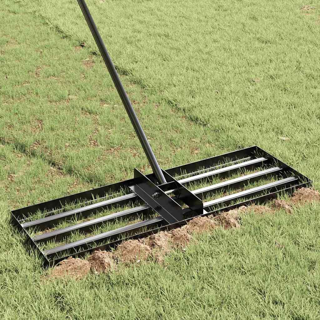 Rastrillo de jardín de acero inoxidable cepillado, cabeza rectangular para igualar el suelo y cortar el césped, mango roscado desmontable, herramienta de jardinería resistente al óxido