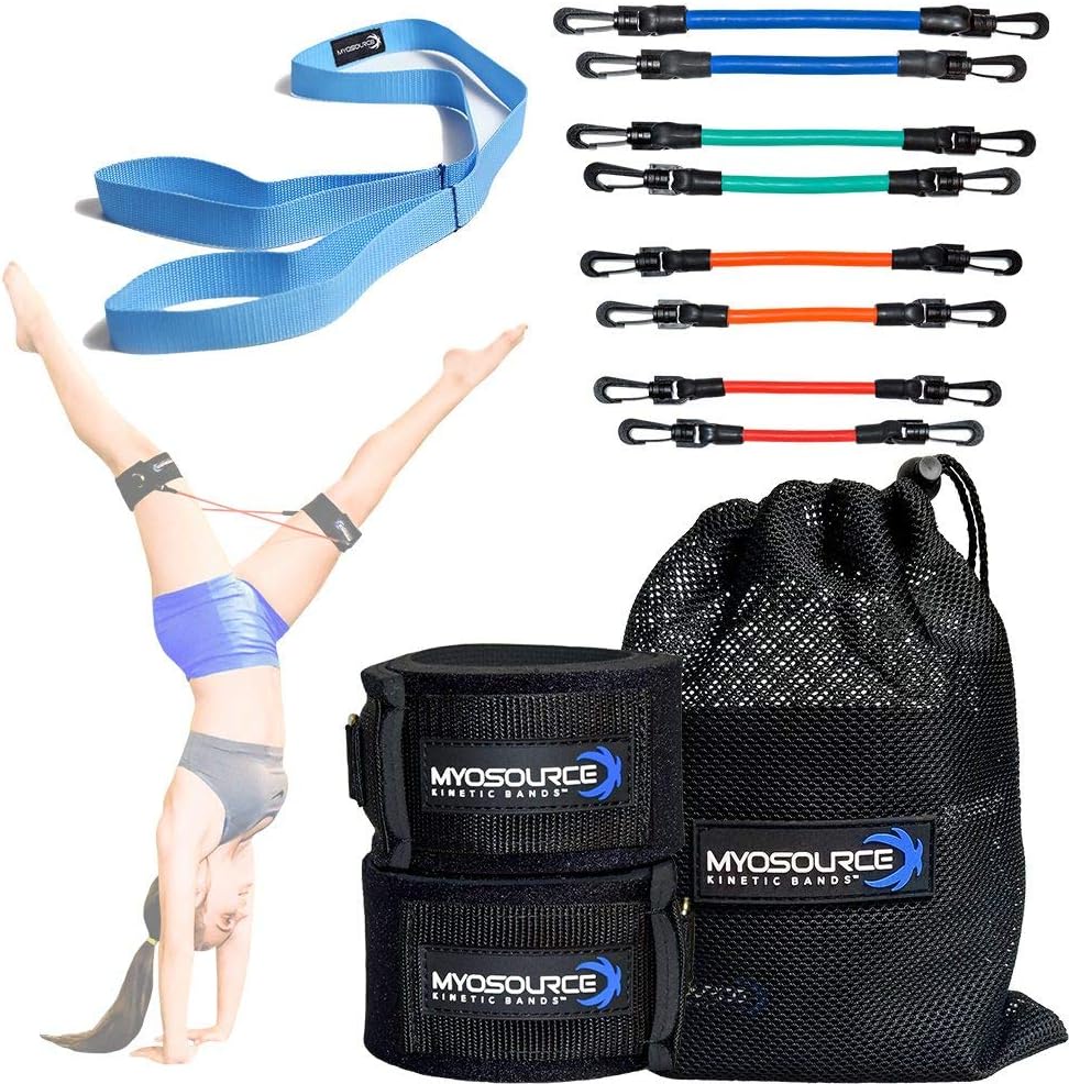 Kinetic Bands Gymnastics Fitness Training Combo with Free Stretching Strap Helps Gymnasts Strengthen Legs, HIPS, Hip Flexors and Core Muscles to Improve Balance, Flexibility, and Body Control
