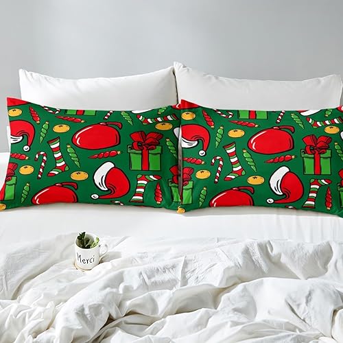 Miniatura 6 de Erosebridal Juego de edredón con gorro de Navidad, calcetines de Navidad, regalo de Navidad, decoración de ropa de cama, relleno de edredón de Feliz