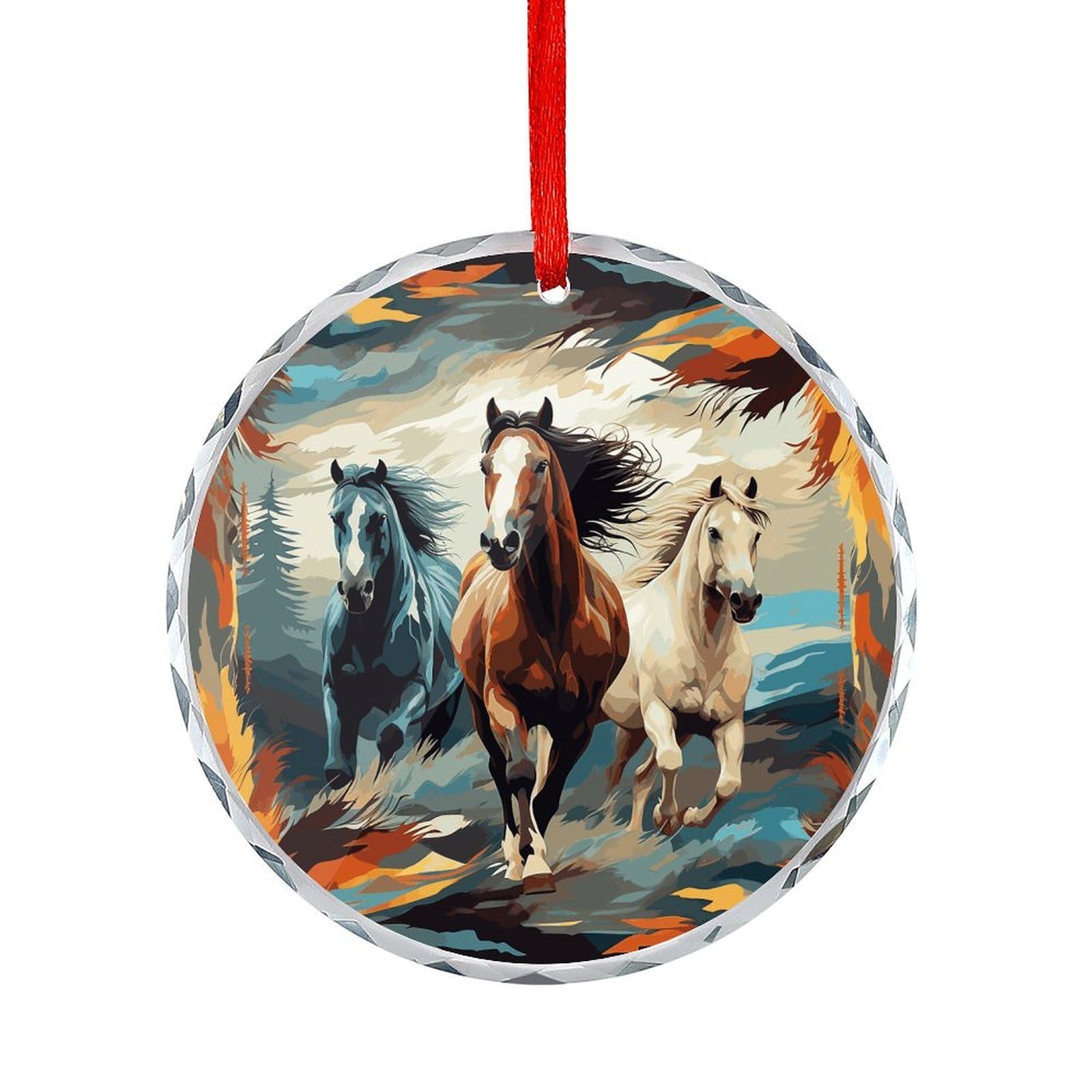 Btcowzrv Style Running Wild Horses Round Ornament Hanging Pendant Decor