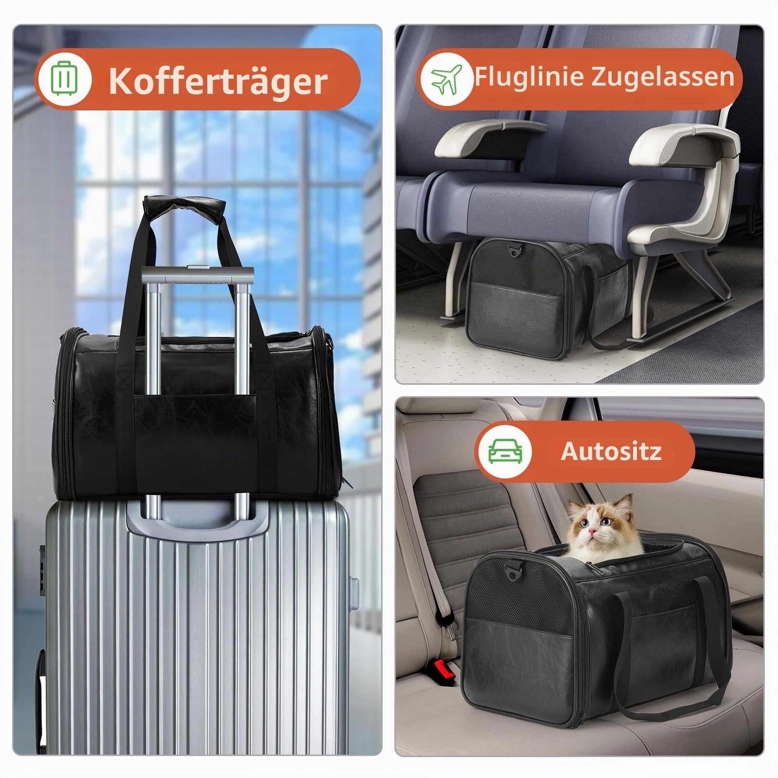 Lasaviin Modische Hundetragetasche aus Leder, von Fluggesellschaften zugelassen, für kleine, mittelgroße Hunde, Katzen unter 6,8 kg, zusammenklappbar, weiche Seiten, Reise-Welpentrage