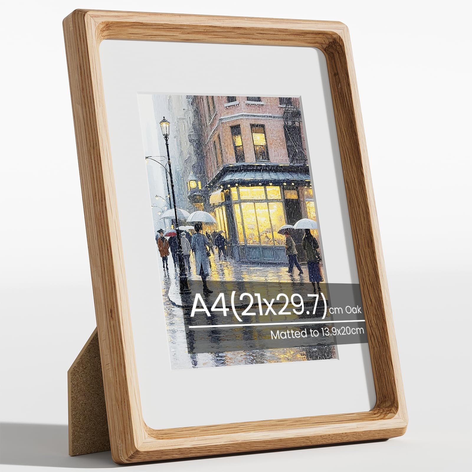 A4 Frame, Natural Solid Oak Wood A4 Picture Frame, A4 Photo Frame 21x29.7 cm with Mount for A5 Prints, Certificates Documents Poster Frames with Tempered Glass for Wall or Tabletop Display — image 1