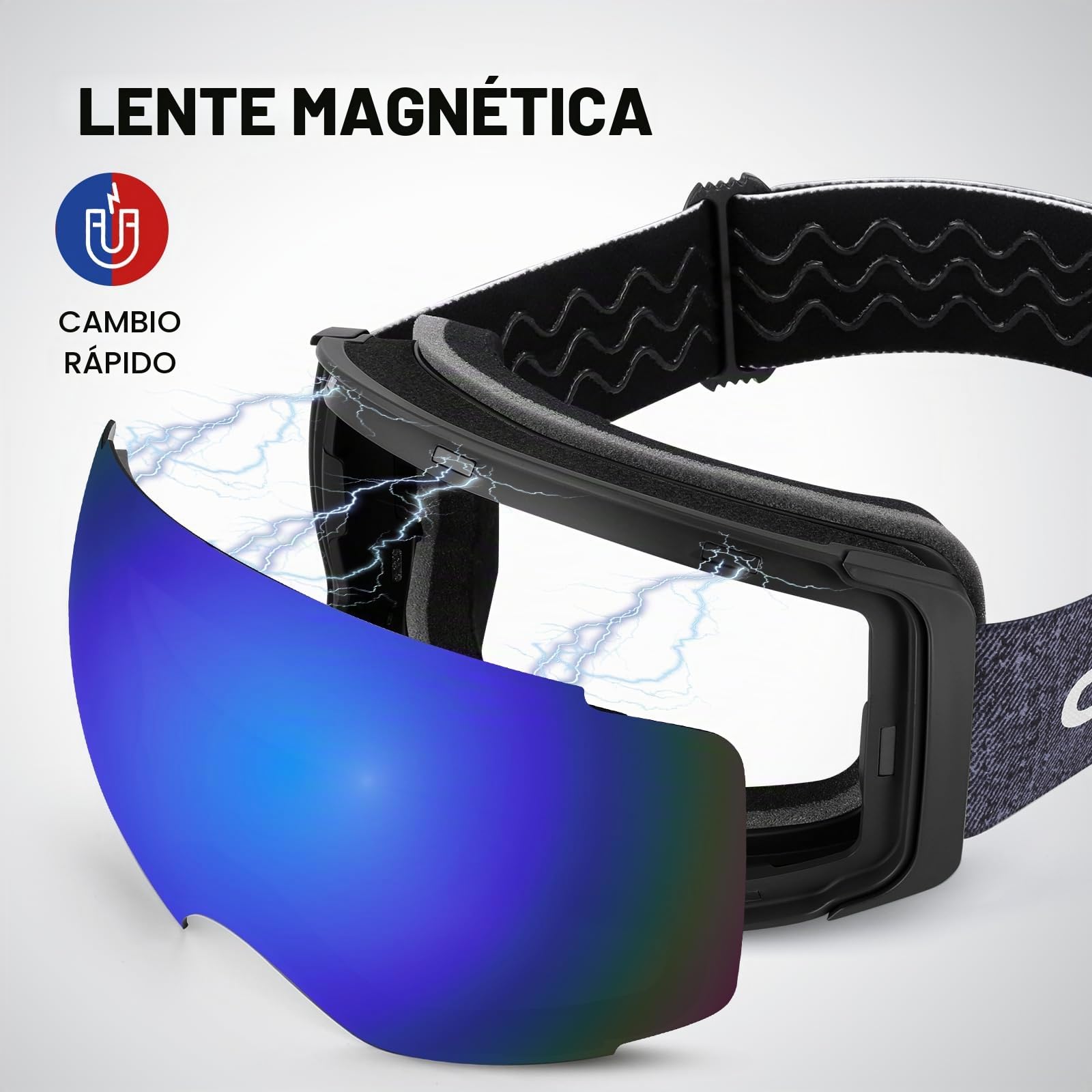 Odoland Gafas de Esquí Esféricas Grandes Sin Marco con Lentes Magnéticas Intercambiables, Máscara de Esquí para Adultos y Jóvenes, BL