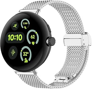 Replacement Watch Band Compatible for Google Pixel Watch 3 41mm/45mm, Magnetic Buckle Design, Breathable Stainless Steel Mesh Style Replacement Strap, Adjustable Wristband for Pixel Watch 3