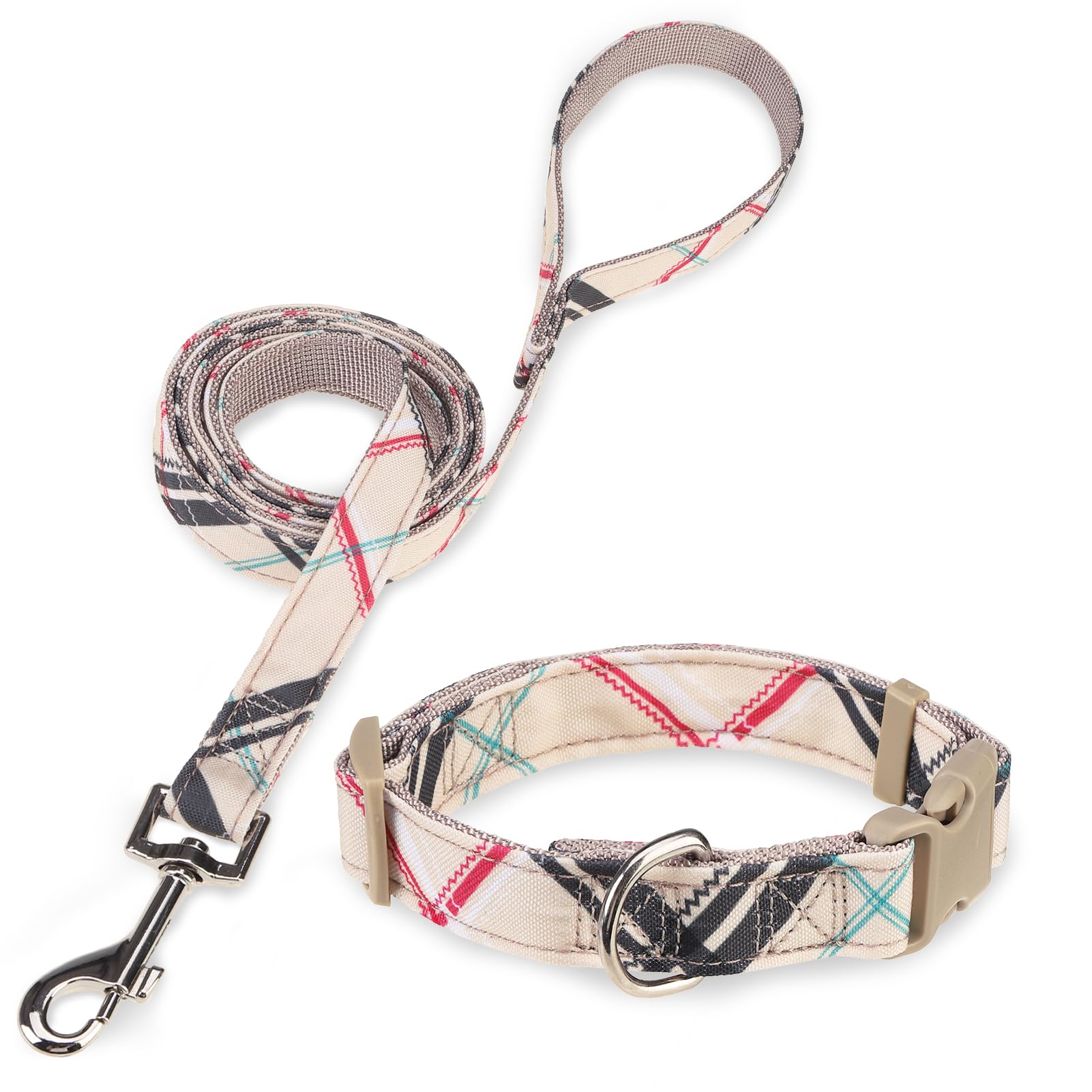 Juego de collar y correa para perro, collares para perros pequeños y medianos, collar ajustable de nailon para cachorros con hebilla para perros hembras machos, collares de mascotas con