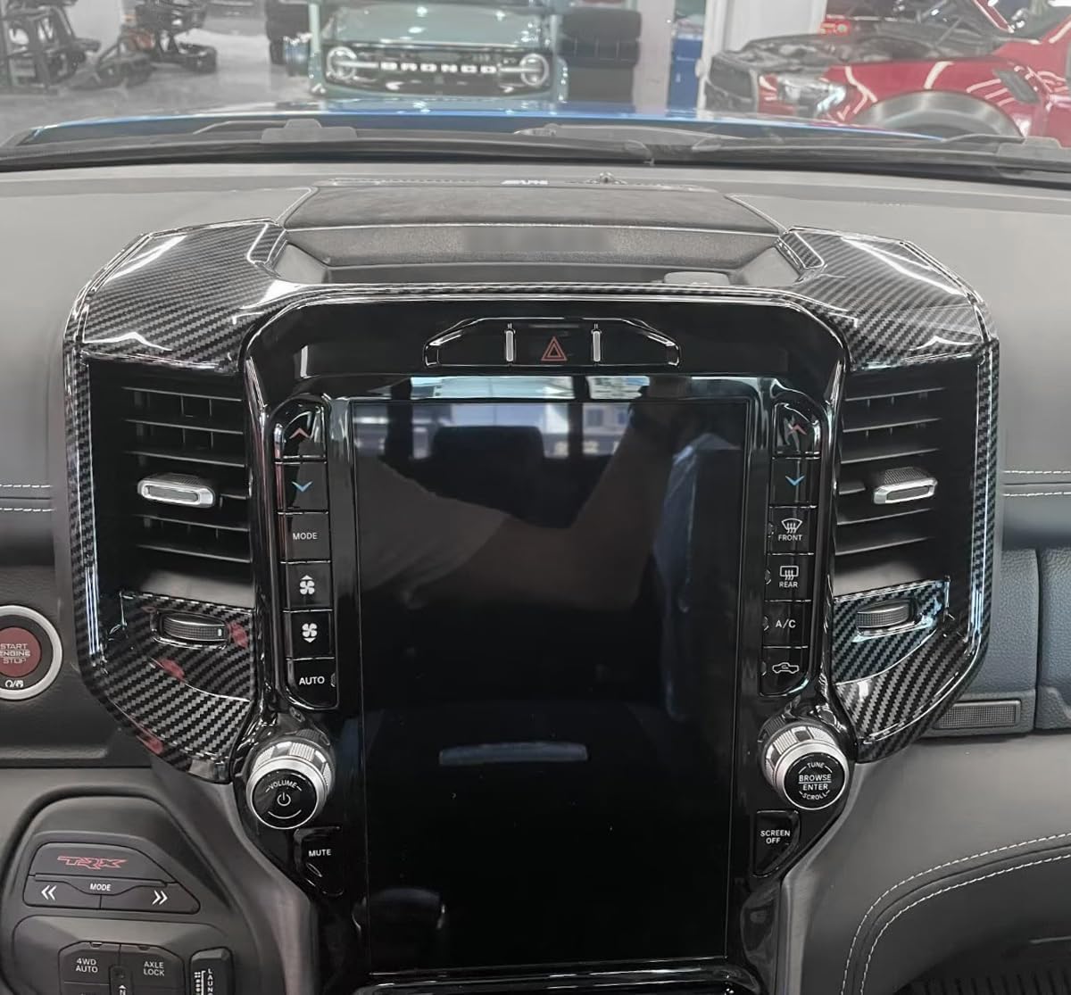 Car Accessories Fit for Dodge RAM 1500 2024 2023 2022 2021 2020 2019 Center Console Navigation Side Panel Cover Trims Middle Air Vent Outlet Panel Molding Trims (Carbon Fiber Style) 1PC ABS