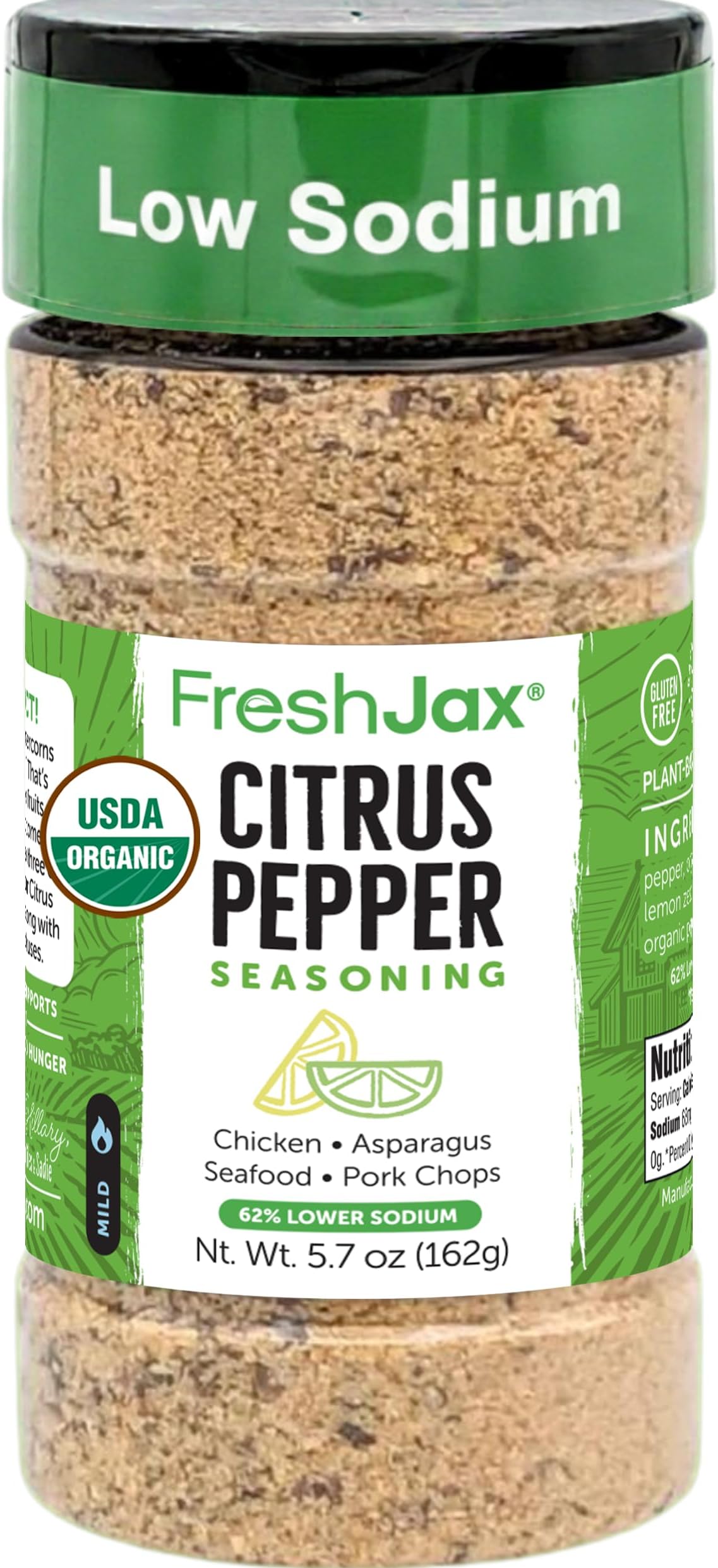 FreshJax Organic Citrus Pepper Seasoning - Zesty Lemon Pepper Blend (5.7 oz) Made in USA - USDA Organic Multi-Citrus & Peppercorn Rub for Chicken, Fish, Asparagus & Salads - Non-GMO