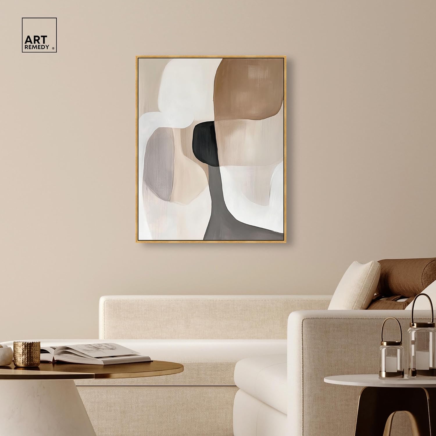 Art Remedy Curvilinear Composition II Canvas Abstract Shape Boho, Gold Frame, 36 x 45 Gold Frame Floating 46"L x 37"W