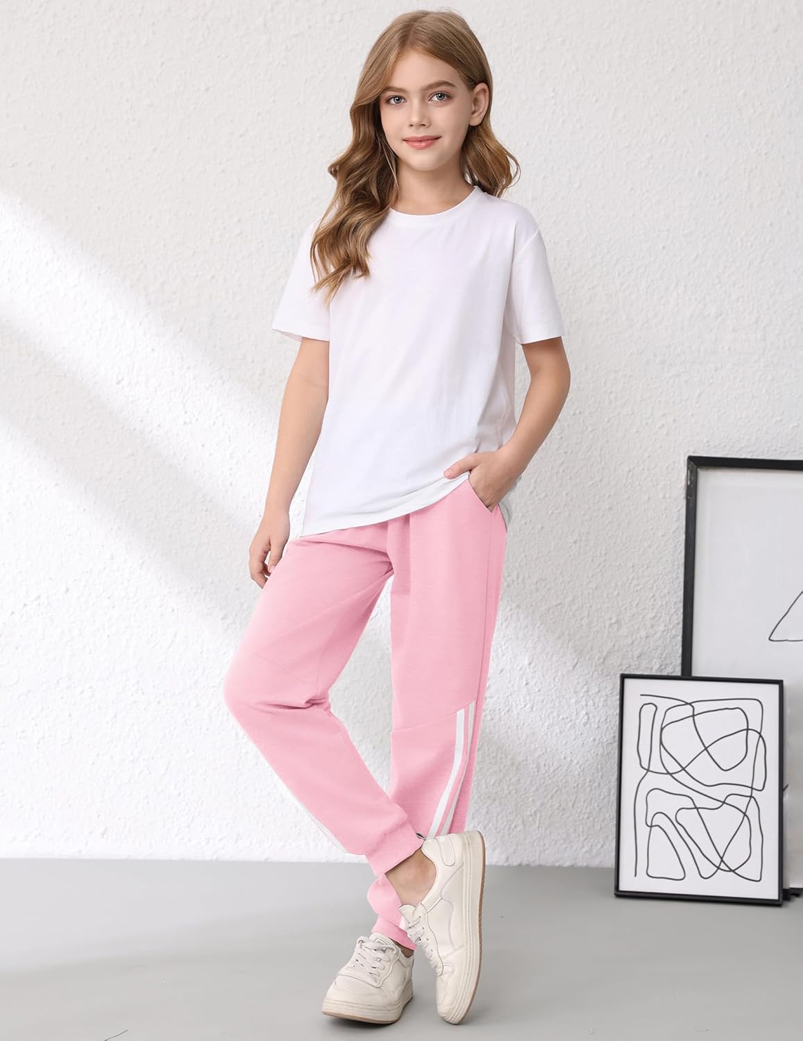 Girls' 3 Pack Sweatpants Kids Cotton Elastic Waisted Joggers Athletic Pants with Pockets 3-14 Years - Image 3